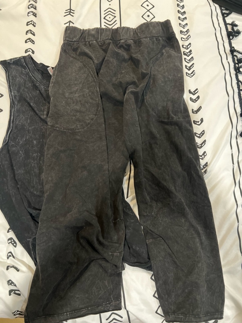 Free People Washed Black Sleeveless Top and Elastic Waist Pants Set - Picture 4 of 5